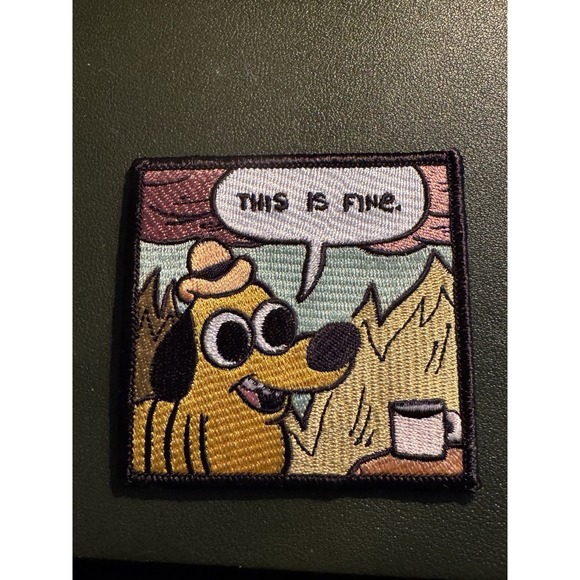KC Green This Is Fine Patch Room On Fire Meme Funny Embroidered Iron On - Picture 1 of 3